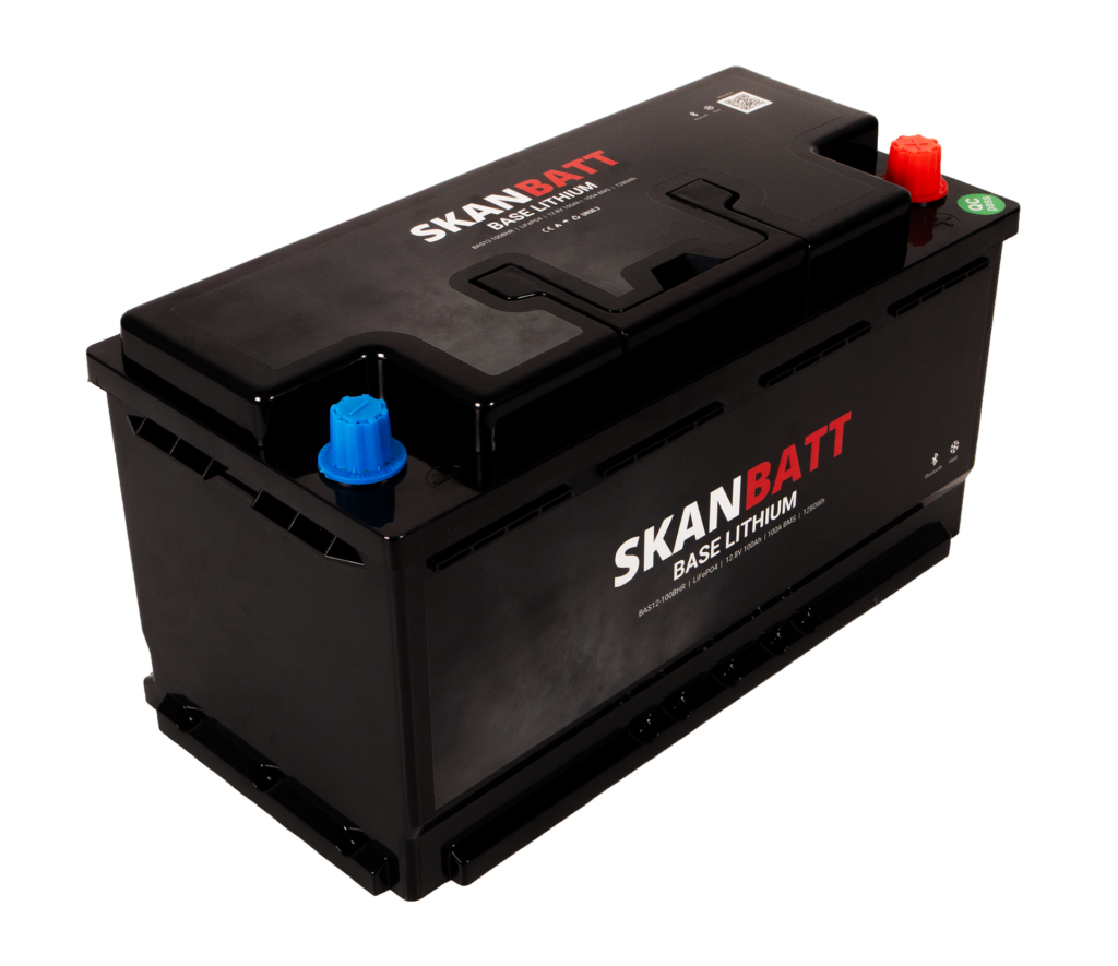 SKANBATT Base Lithium - 12V 100Ah 100A BMS - 355x175x190mm - Bluetooth - Heat - 3 Års garanti - Bobil +H