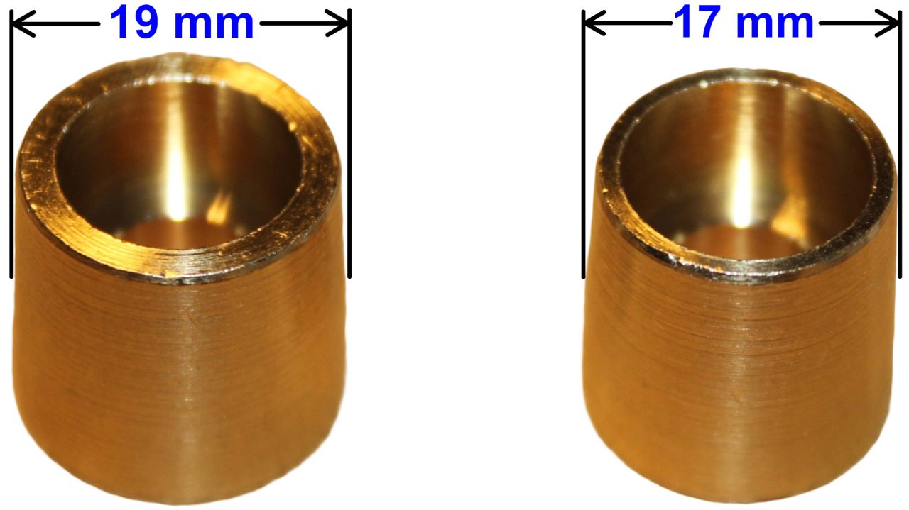 Polsett messing Ø17/Ø19 med 6 mm skruer umbraco (fra M6 til rund pol) sett 2 stk - Bilde 3