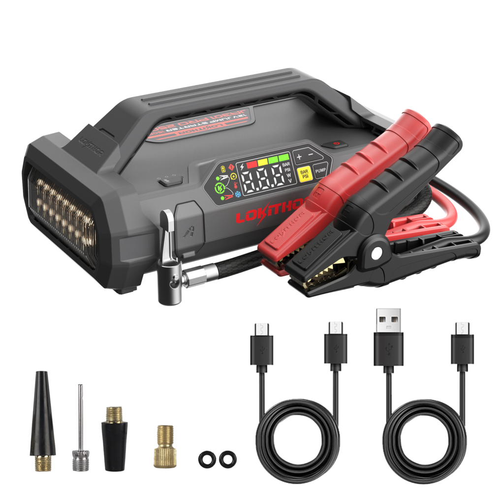LOKITHOR Lithium Startbooster 12V 2500A med 150 PSI Luftkompressor