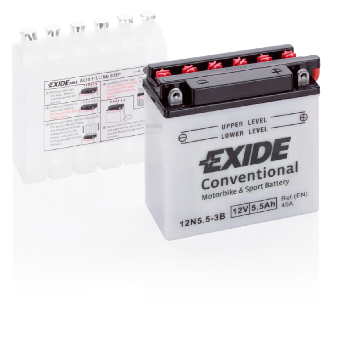 Exide MC Conventional 12V 5.5Ah 135x60x130 45 CCA +H - Bilde 1