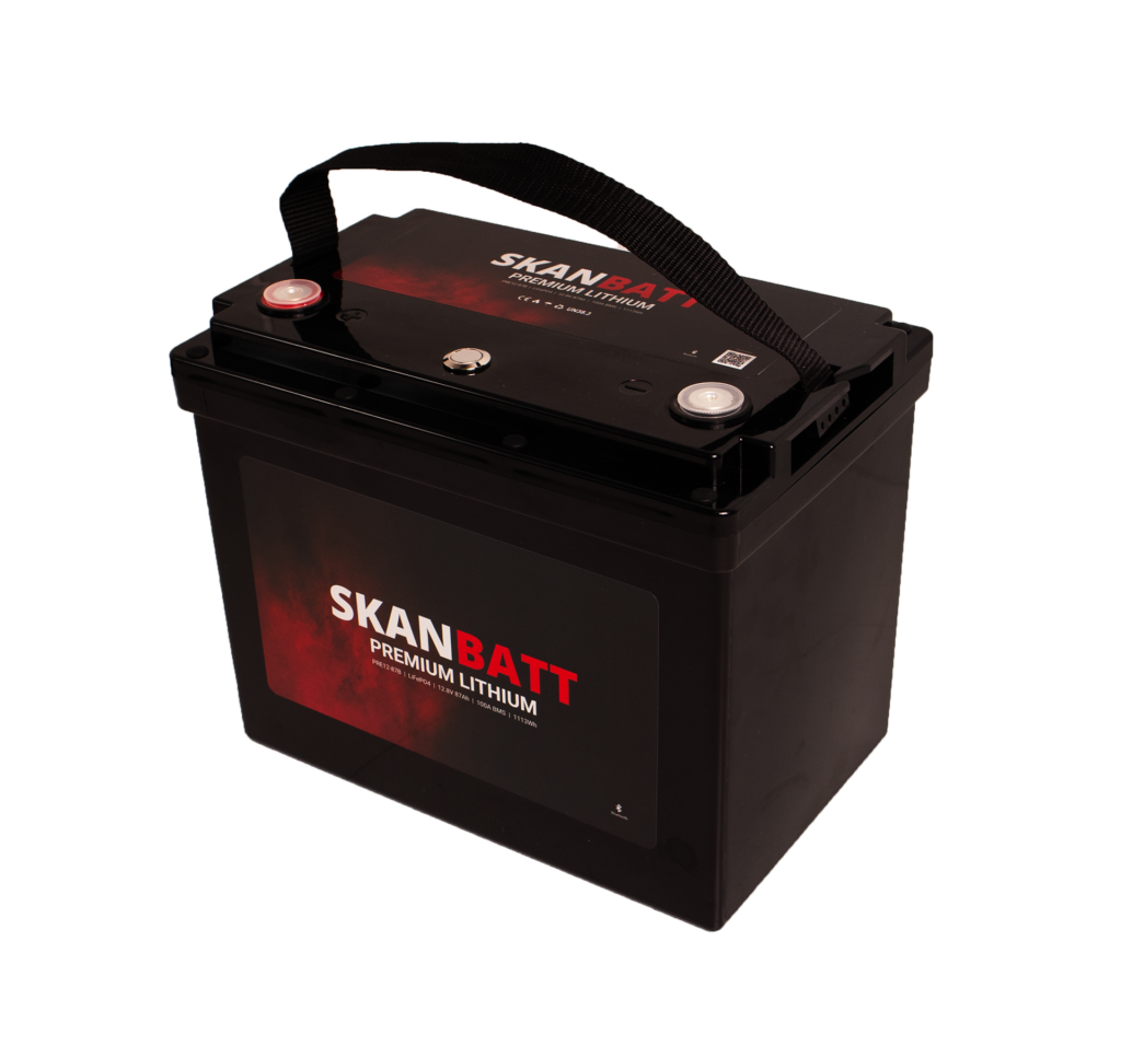 SKANBATT Premium Lithium - 12V 87Ah 100A BMS - 260x168x212mm - Bluetooth - 8 Års garanti +V