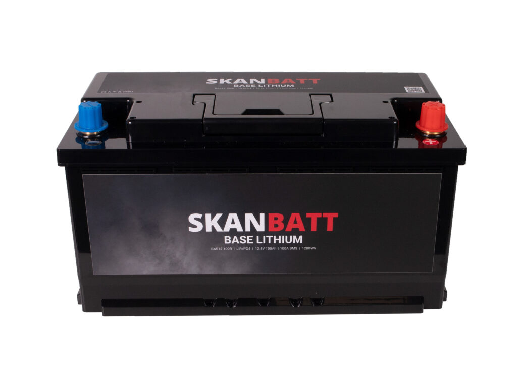 SKANBATT Base Lithium - 12V 100Ah 100A BMS - 352x174x190mm - 3 Års garanti - Bobil +H