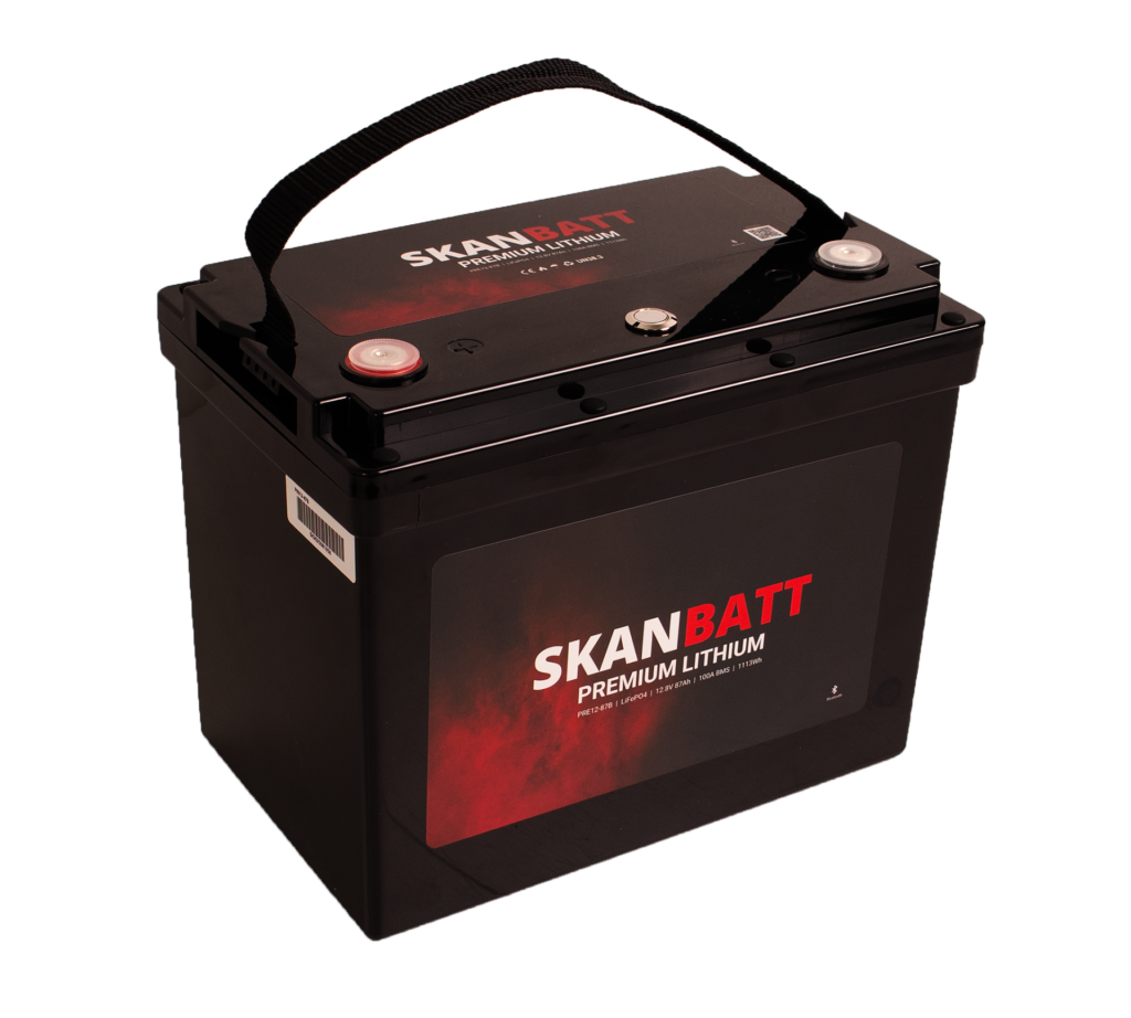 SKANBATT Premium Lithium - 12V 87Ah 100A BMS - 260x168x212mm - Bluetooth - 8 Års garanti +V
