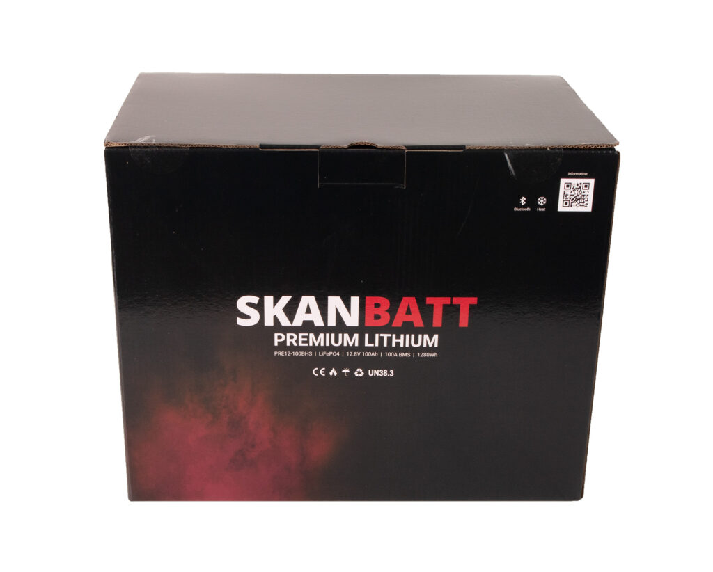 SKANBATT Premium Lithium - 12V 100Ah 100A BMS - 280x178x188mm - Bluetooth - Heat - 8 Års garanti +H