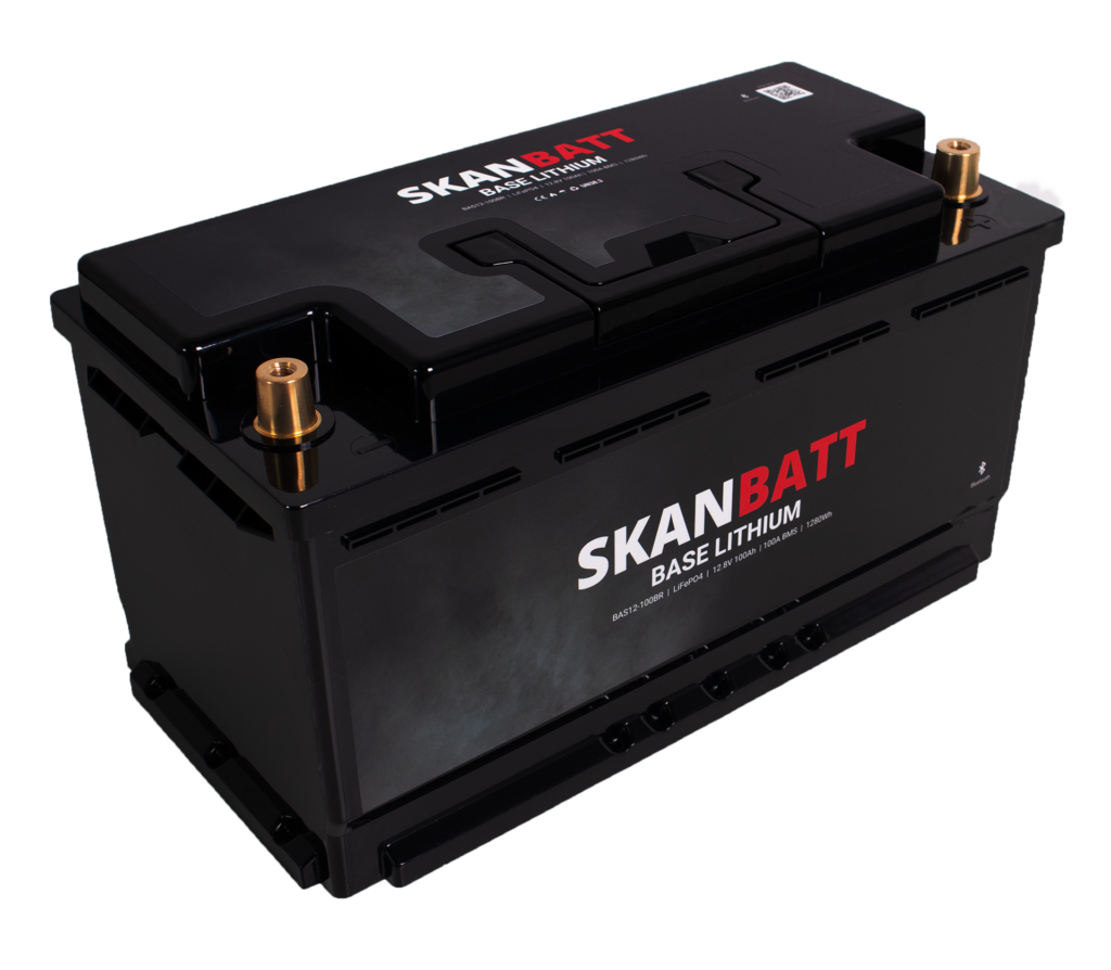 SKANBATT Base Lithium - 12V 100Ah 100A BMS - 352x175x190mm - Bluetooth - 3 Års garanti - Bobil