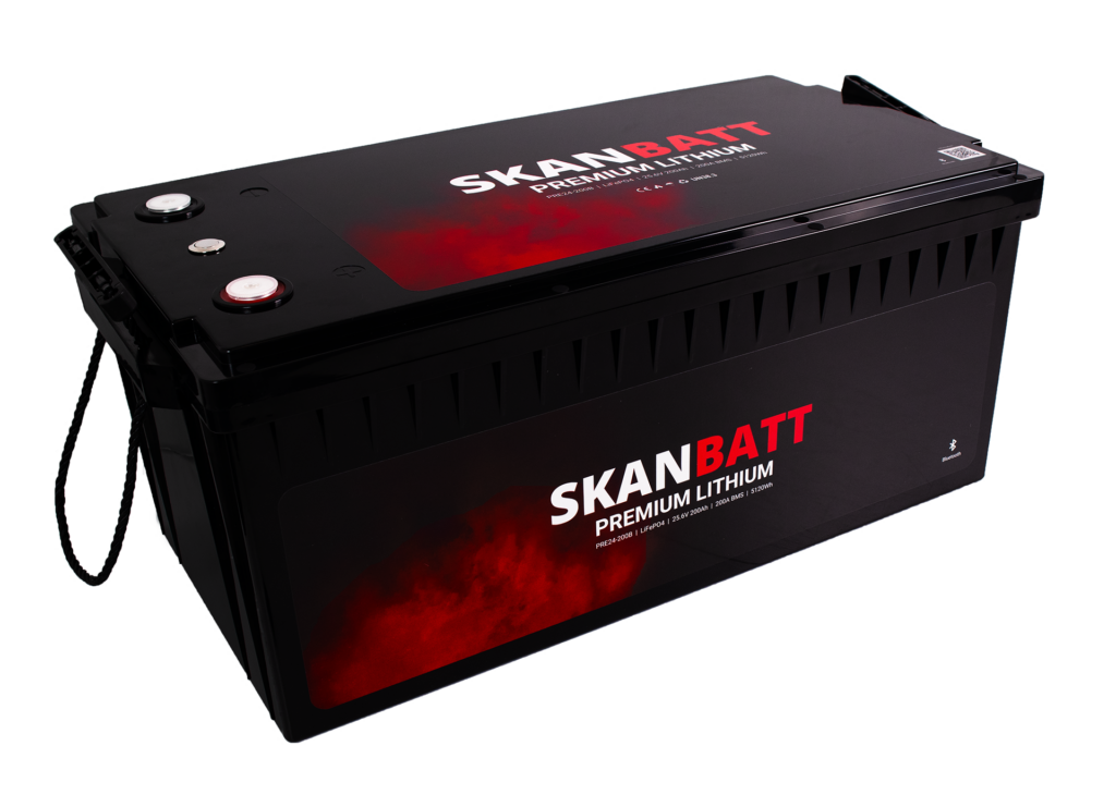 SKANBATT Premium Lithium - 24V 200Ah 200A BMS - 522x268x218mm - Bluetooth - 8 Års garanti