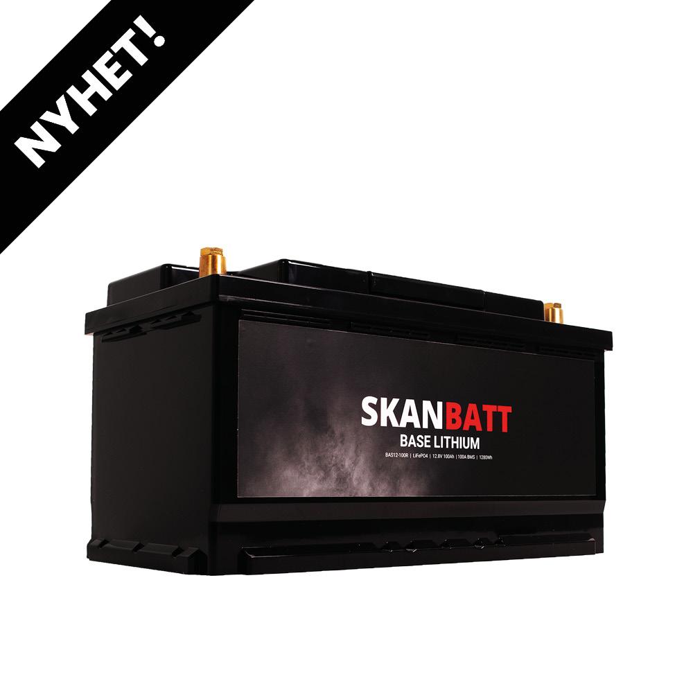 SKANBATT Base Lithium - 12V 100Ah 100A BMS - 352x174x190mm - 3 Års garanti - Bobil +H