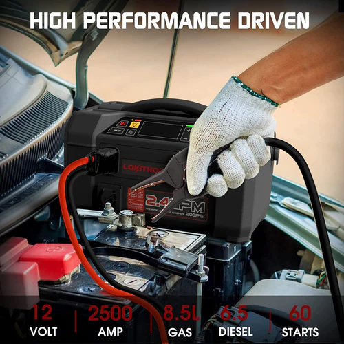 LOKITHOR Lithium Startbooster 12V 2500A med 150 PSI Luftkompressor og 1.5 MPA bærbart høytrykkspylersett