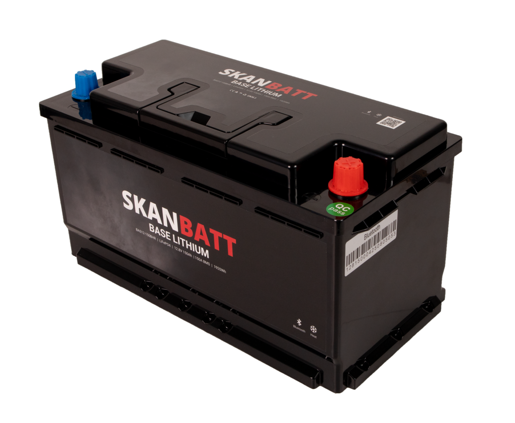 SKANBATT Base Lithium - 12V 150Ah 150A BMS - 355x175x188mm - Bluetooth - Heat - 3 Års garanti - Bobil +H