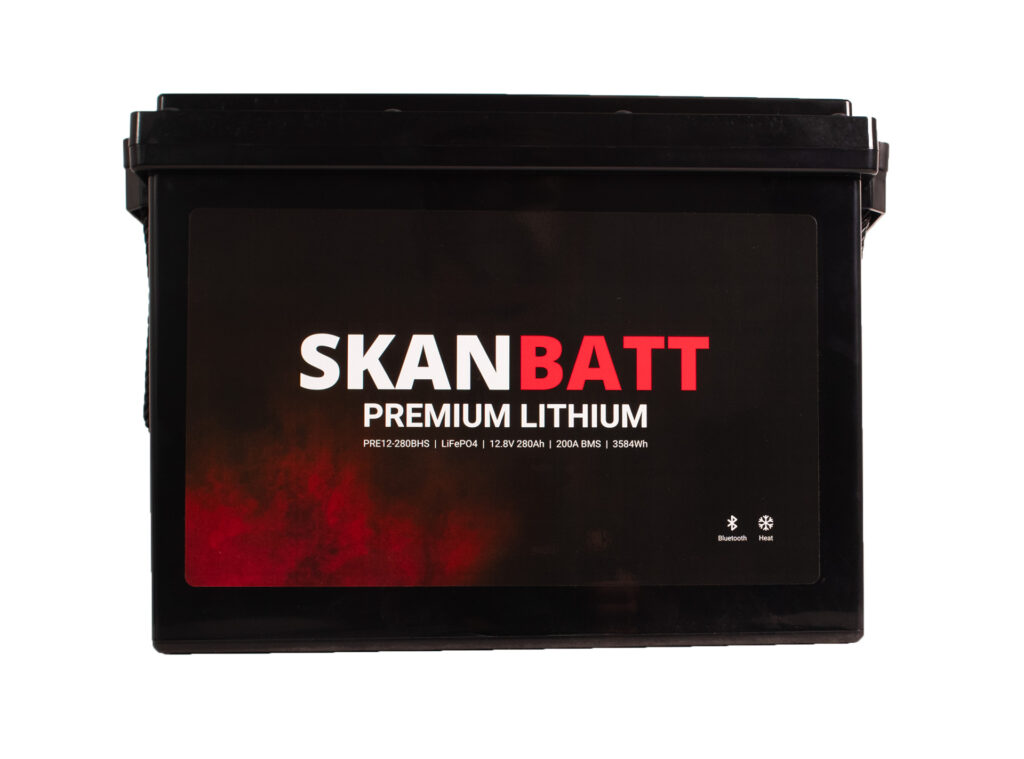 SKANBATT Premium Lithium - 12V 280Ah 200A BMS - 384x204x268mm - Bluetooth - Heat - 8 Års garanti +H