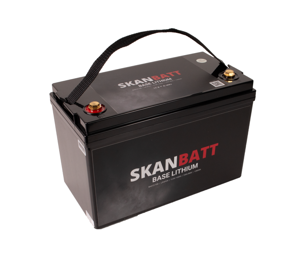 SKANBATT Base Lithium - 12V 100Ah 100A BMS - 326x173x215mm - 3 Års garanti +V