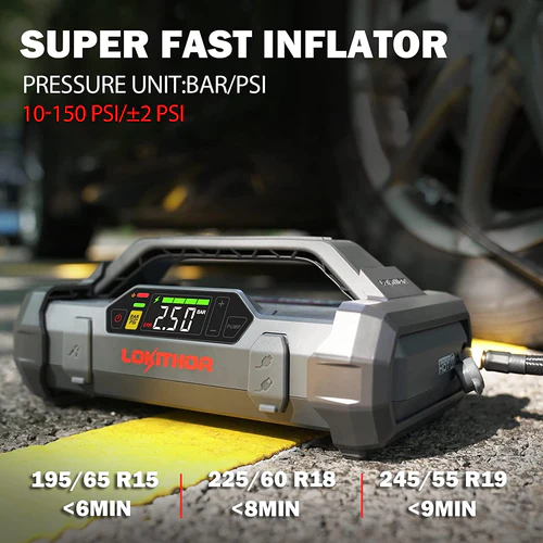 LOKITHOR Lithium Startbooster 12V 2000A med 150 PSI Luftkompressor