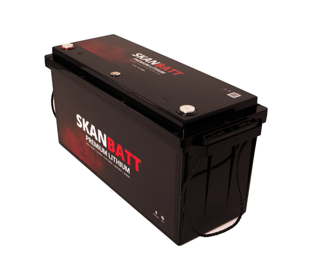 SKANBATT Premium Lithium - 12V 200Ah 200A BMS - 502x187x242mm - Bluetooth - Heat - 8 Års garanti