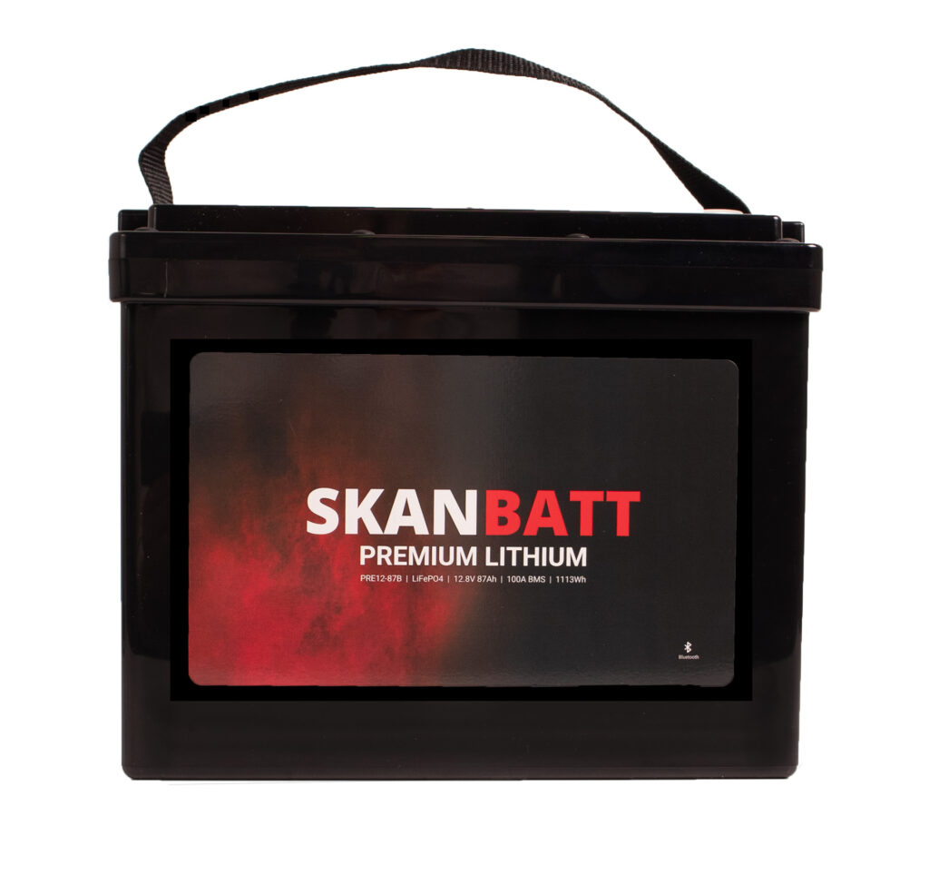 SKANBATT Premium Lithium - 12V 87Ah 100A BMS - 260x168x212mm - Bluetooth - 8 Års garanti +V