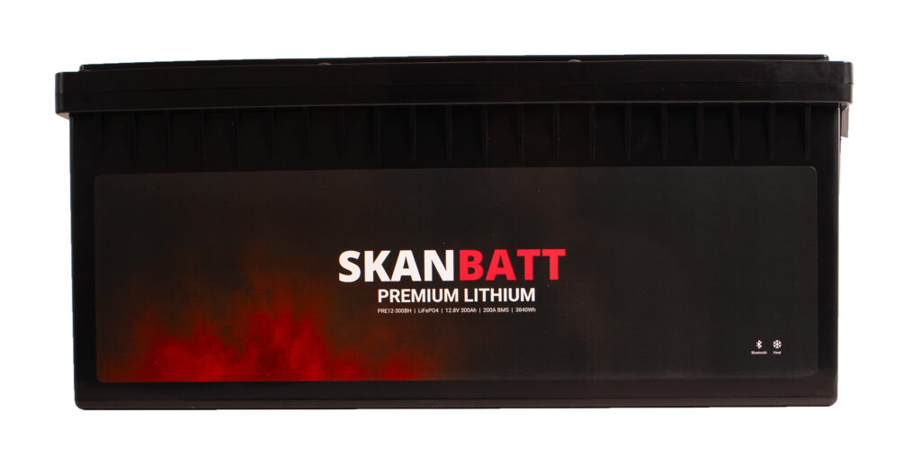 SKANBATT Premium Lithium - 12V 300Ah 200A BMS - 523x269x218mm - Bluetooth - Heat - 8 Års garanti +H