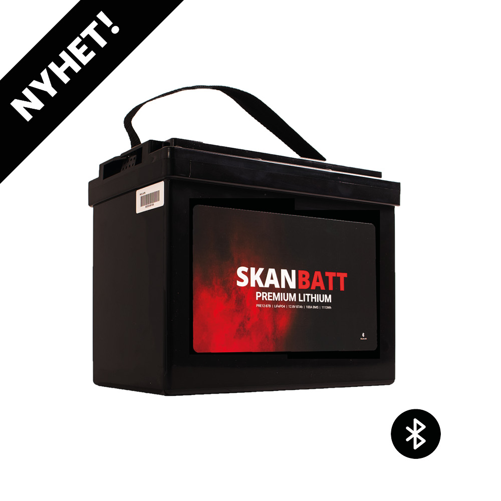 SKANBATT Premium Lithium - 12V 87Ah 100A BMS - 260x168x212mm - Bluetooth - 8 Års garanti +V