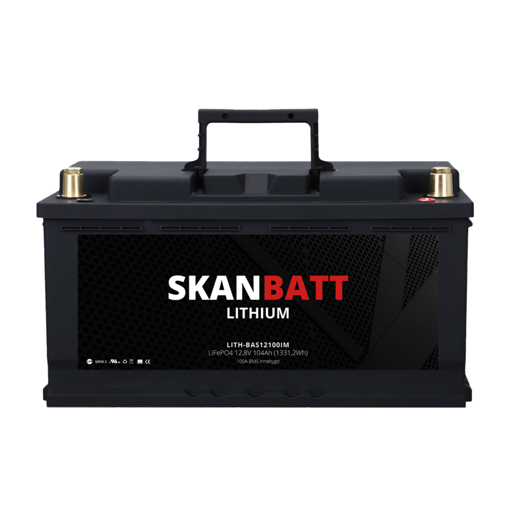 SKANBATT Lithium Batteri 12V 104AH 100A BMS (279x175x190mm) 10,0kg
