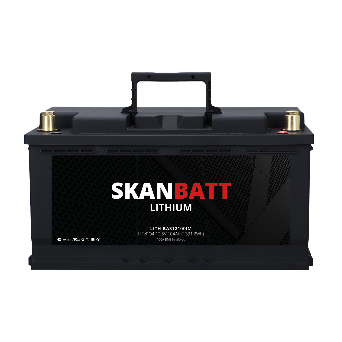 SKANBATT Lithium Batteri 12V 104AH 100A BMS (279x175x190mm) 10,0kg - Bilde 1