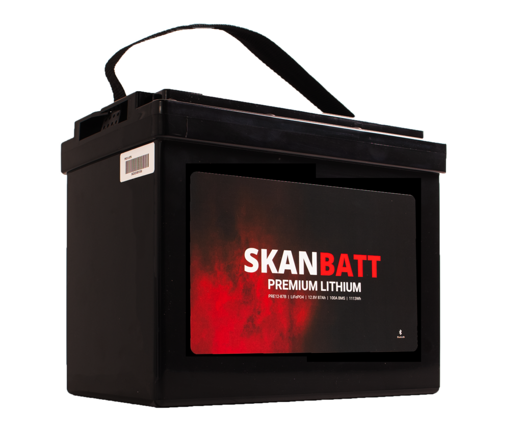 SKANBATT Premium Lithium - 12V 87Ah 100A BMS - 260x168x212mm - Bluetooth - 8 Års garanti +V