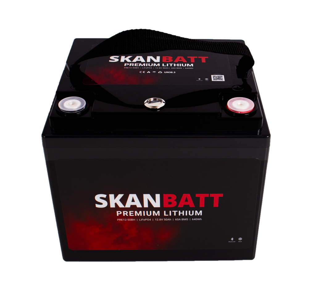 SKANBATT Premium Lithium - 12V 50Ah 60A BMS - 196x168x175mm - Bluetooth - Heat - 8 Års garanti