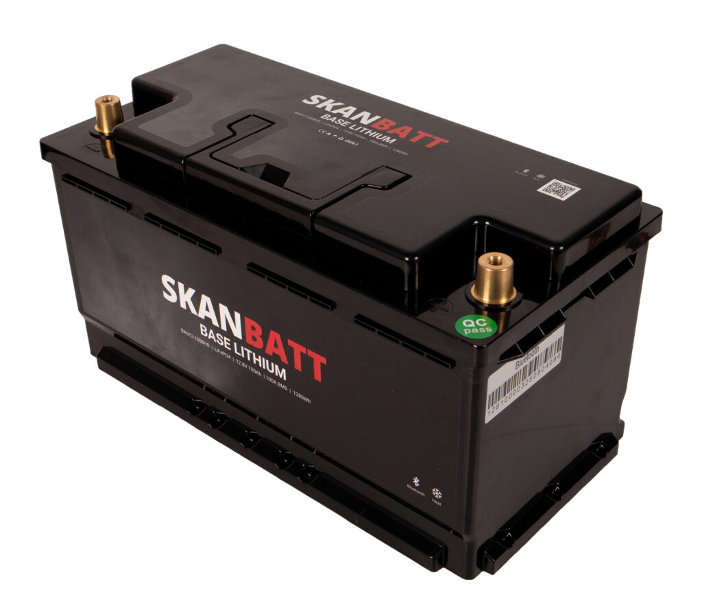 SKANBATT Base Lithium - 12V 100Ah 100A BMS - 355x175x190mm - Bluetooth - Heat - 3 Års garanti - Bobil +H