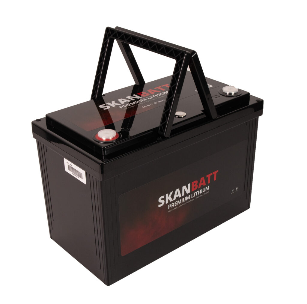 SKANBATT Premium Lithium - 12V 100Ah 100A BMS - 306x172x212mm - Bluetooth - Heat - 8 Års garanti +V