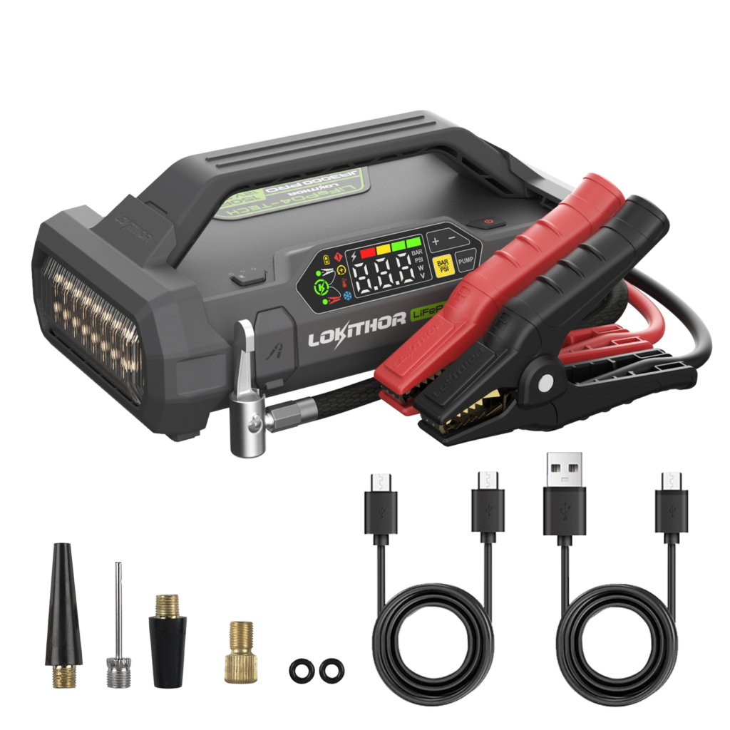 LOKITHOR Lithium Startbooster 12V 3000A med 150 PSI Luftkompressor