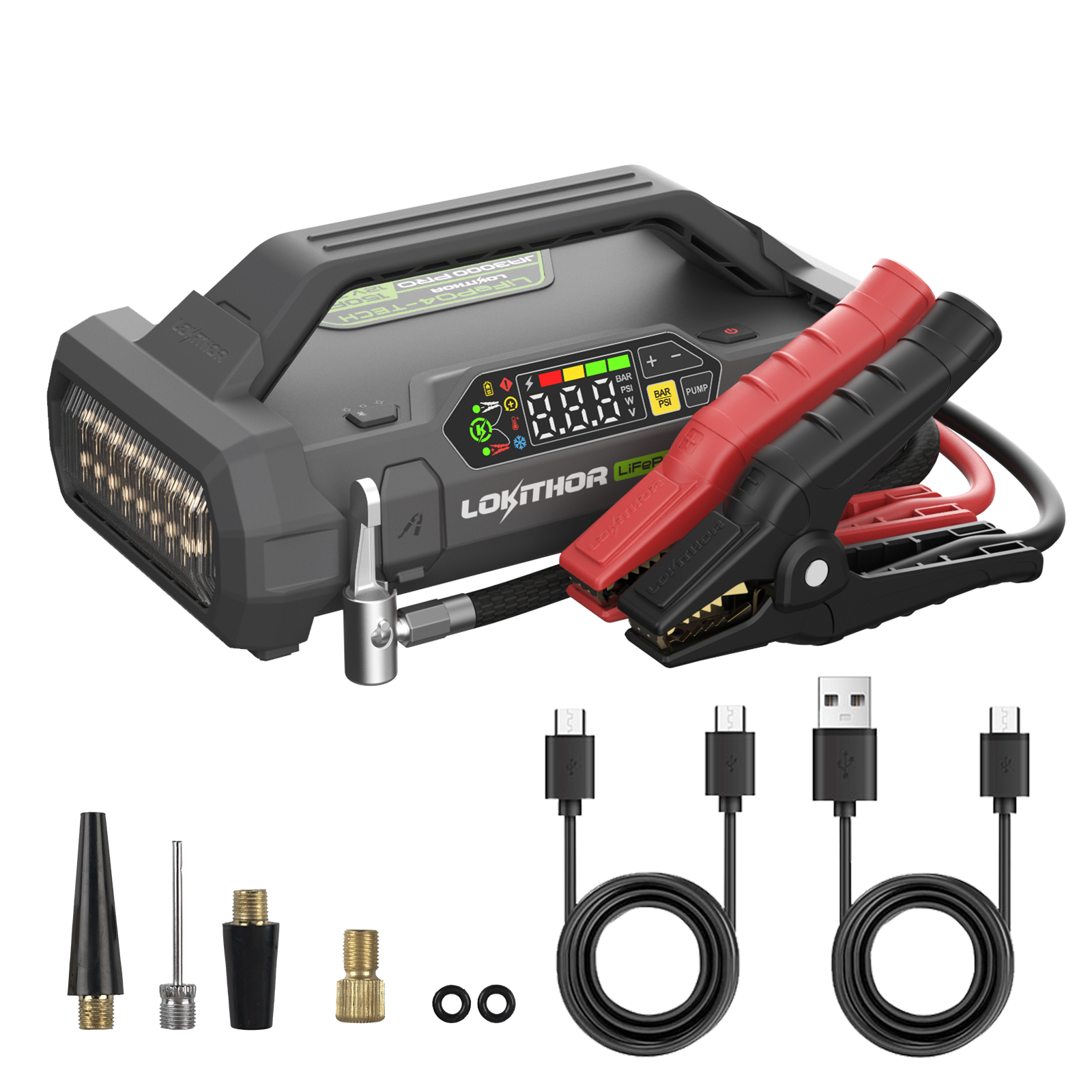 LOKITHOR Lithium Startbooster 12V 3000A med 150 PSI Luftkompressor - Bilde 2