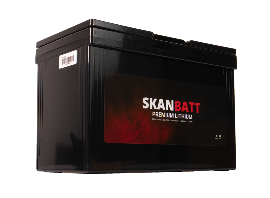 SKANBATT Premium Lithium - 12V 100Ah 100A BMS - 306x172x212mm - Bluetooth - Heat - 8 Års garanti +V