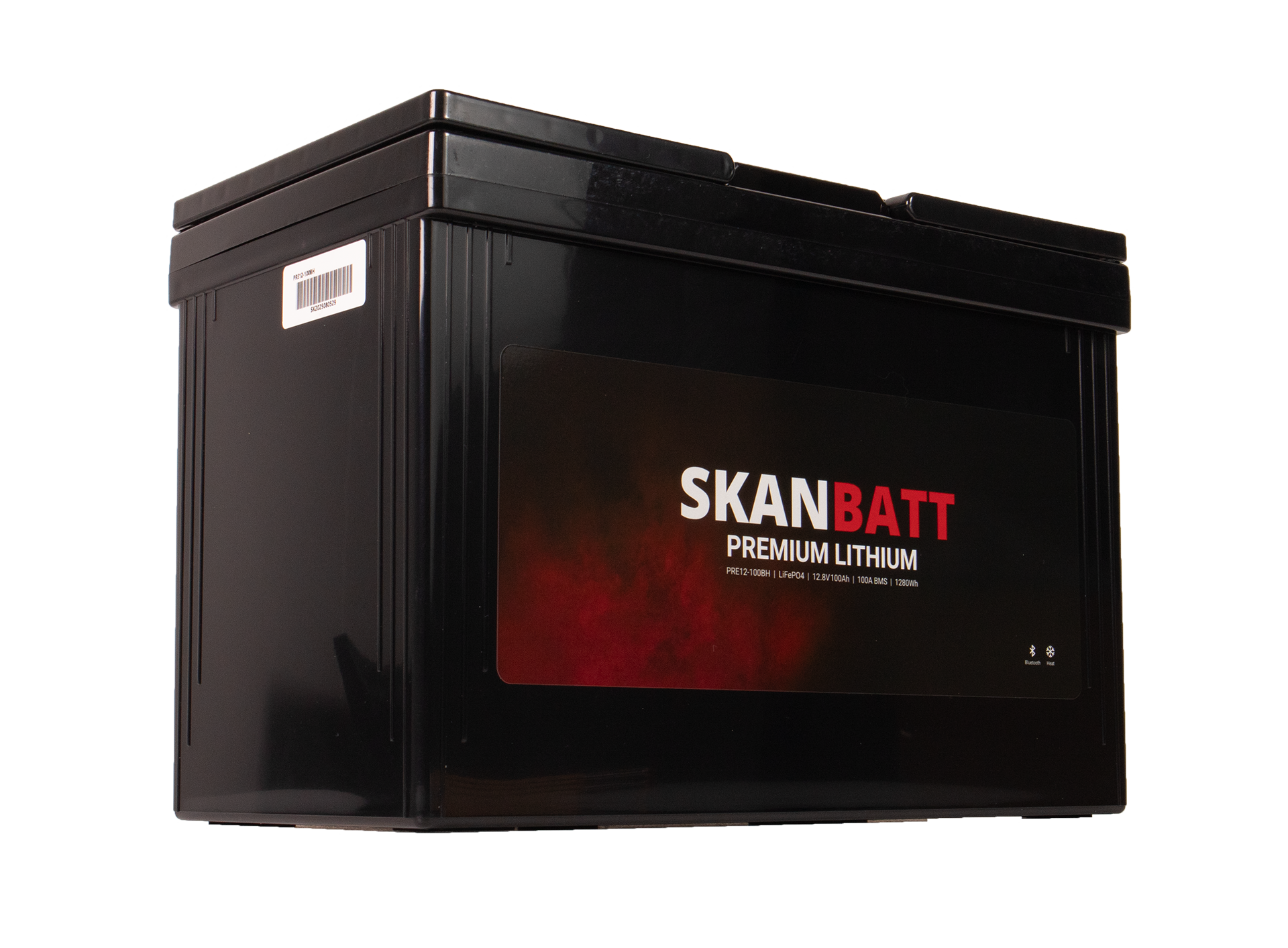 SKANBATT Premium Lithium - 12V 100Ah 100A BMS - 306x172x212mm - Bluetooth - Heat - 8 Års garanti +V - Bilde 4