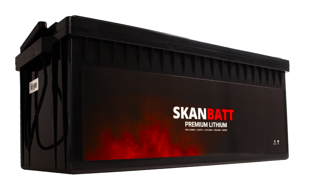 SKANBATT Premium Lithium - 12V 300Ah 200A BMS - 523x269x218mm - Bluetooth - Heat - 8 Års garanti +H