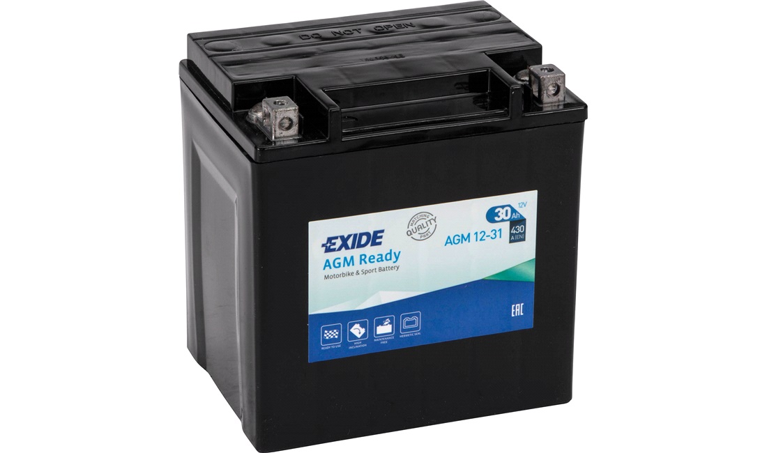 MC batteri EXIDE (4990) AGM ready 12V 30AH-430A 165x130x175/175 mm +H (DIN 53005) - Bilde 1