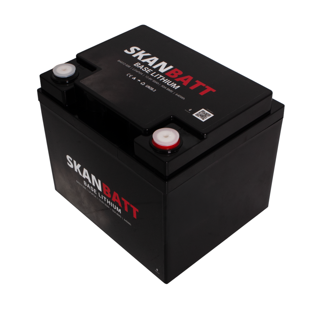 SKANBATT Base Lithium - 12V 50Ah 50A BMS - 198x166x170mm - Bluetooth - 3 Års garanti
