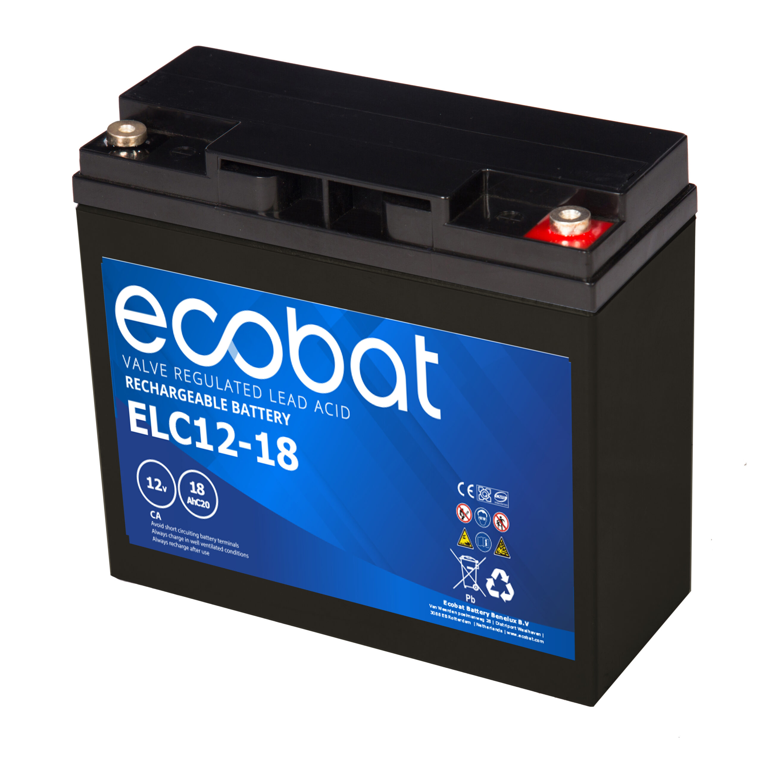 Ecobat AGM 12V 18Ah(181x77x167mm) M5 5,2 kg +h - Bilde 1