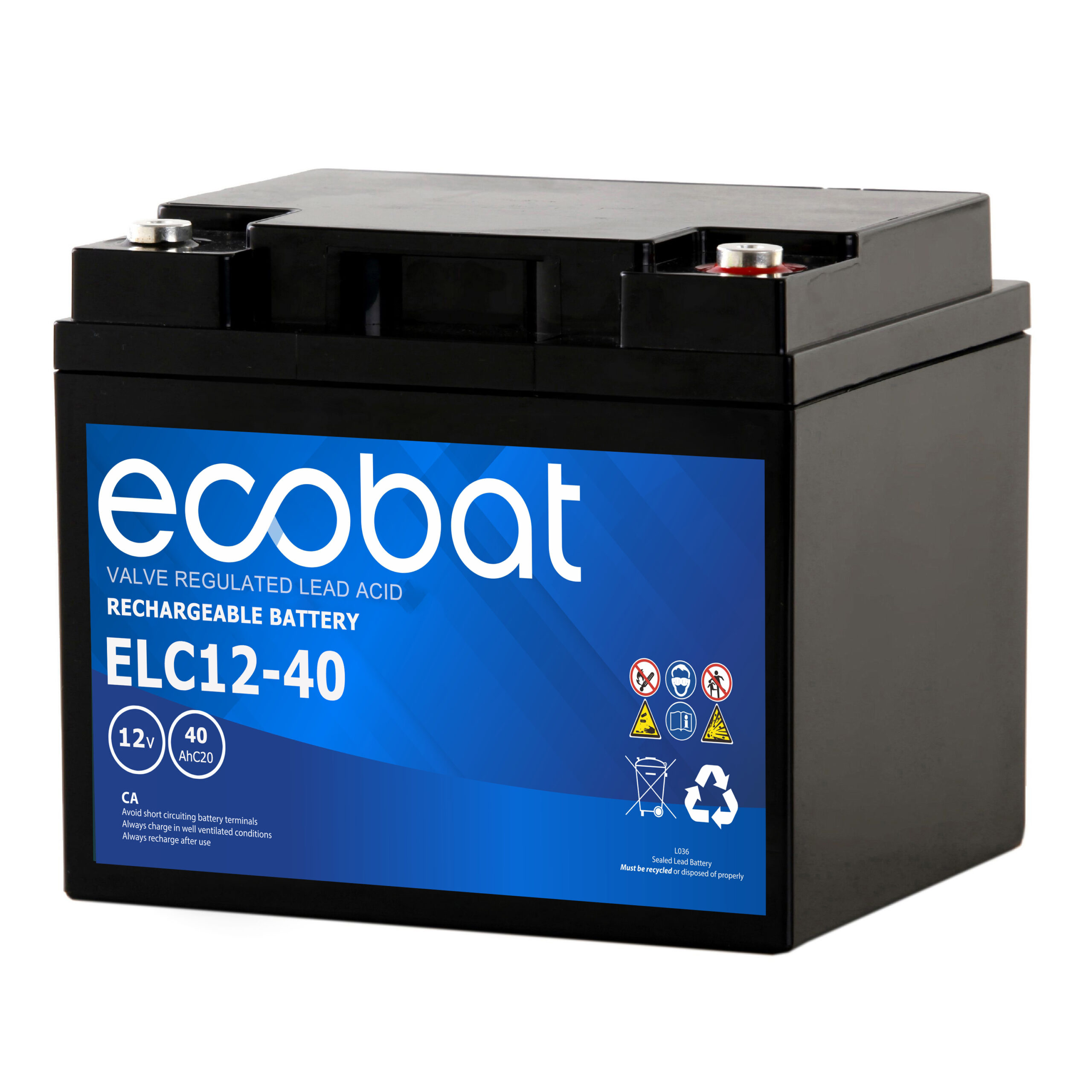 Ecobat AGM 12V 40Ah/20h(195x165x170mm) M6 12,3 kg +h - Bilde 1