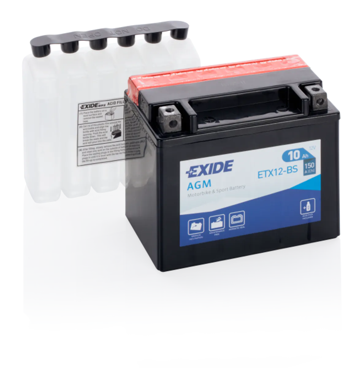 Exide MC AGM 12V 10Ah 150x90x130 180 CCA +V - Bilde 1