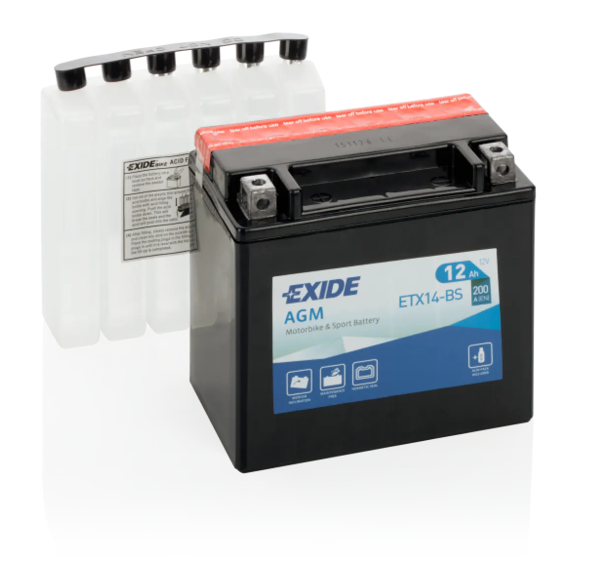 Exide MC AGM 12V 12Ah 150x90x145 200 CCA +V - Bilde 1