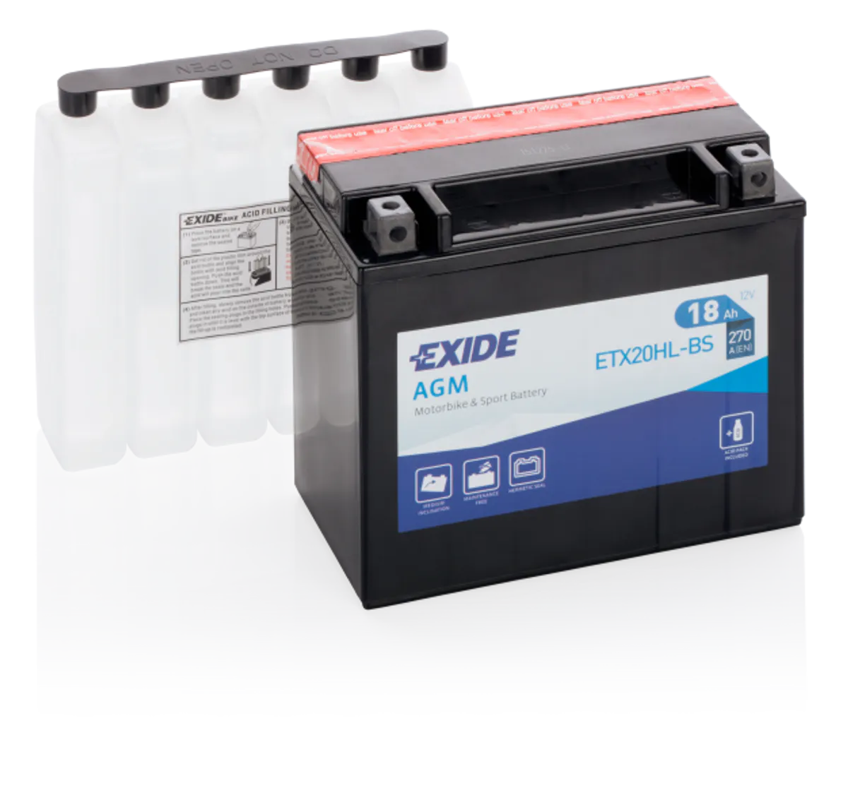 Exide MC AGM 12V 18Ah 175x90x155 270 CCA +H - Bilde 1