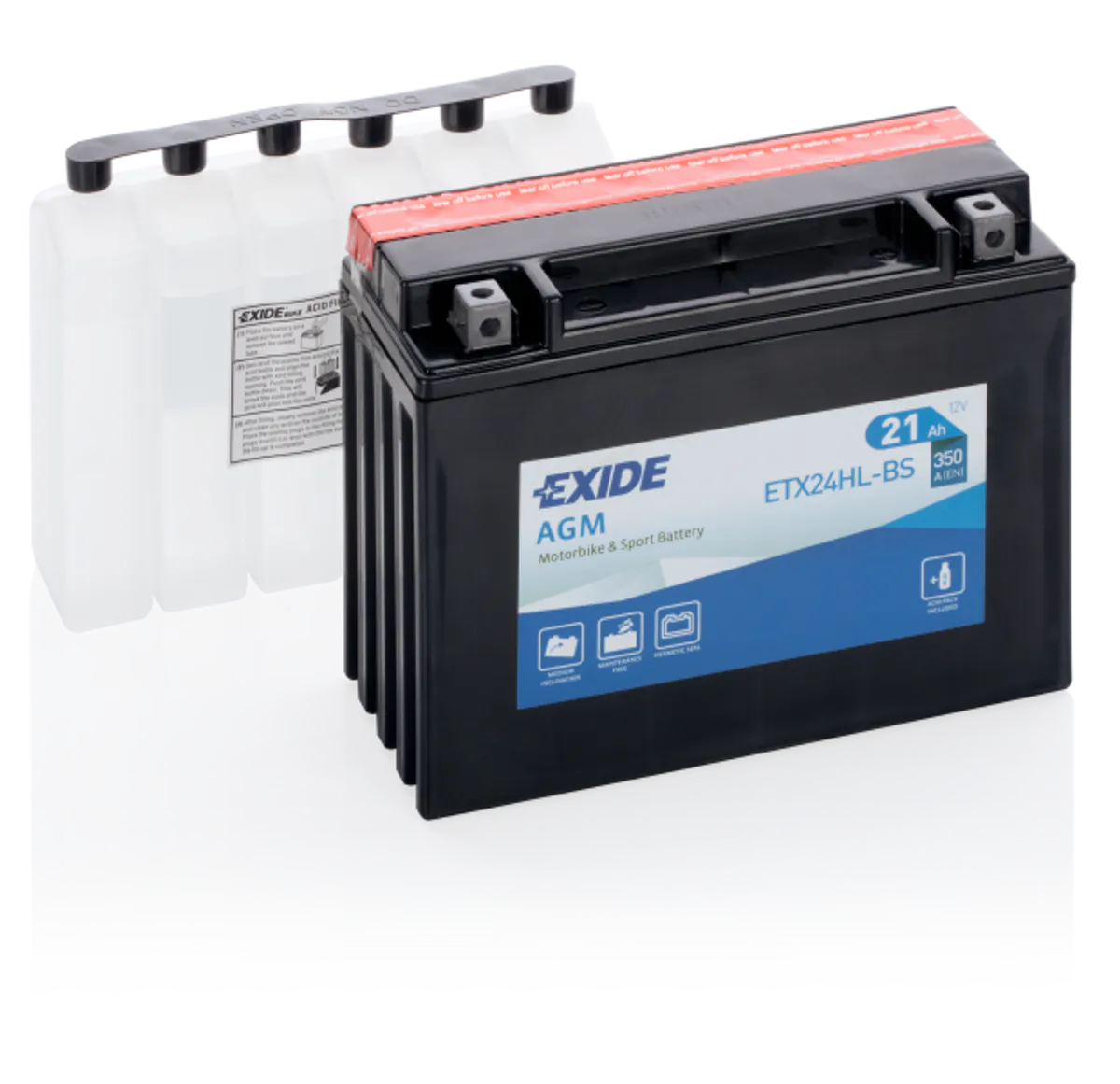 Exide MC AGM 12V 21Ah 205x90x165 350 CCA +H - Bilde 1