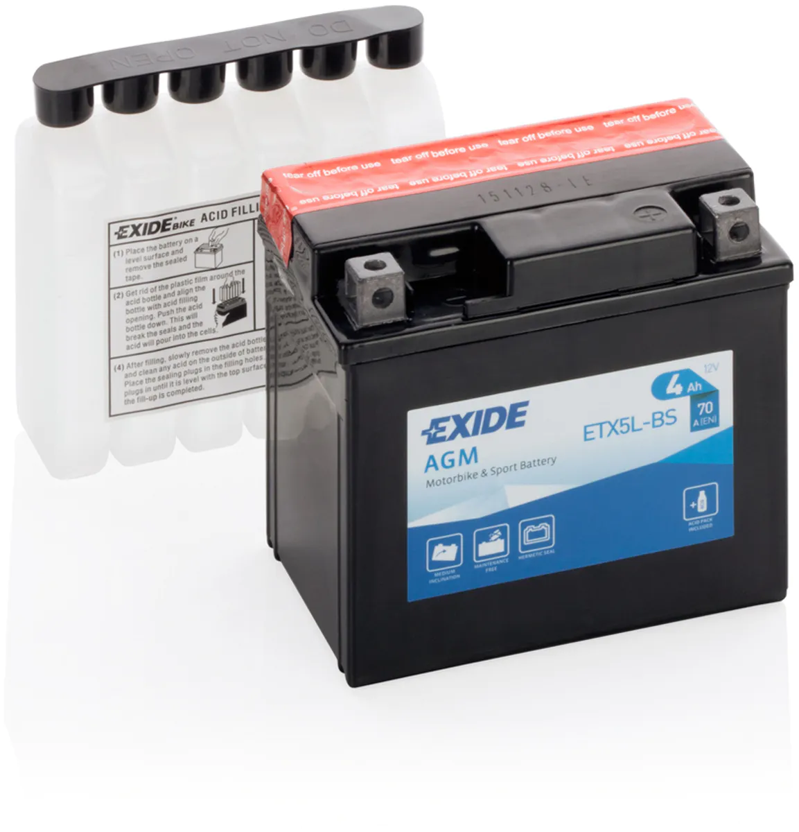 Exide MC AGM 12V 4Ah 115x70x105 70 CCA +H - Bilde 1