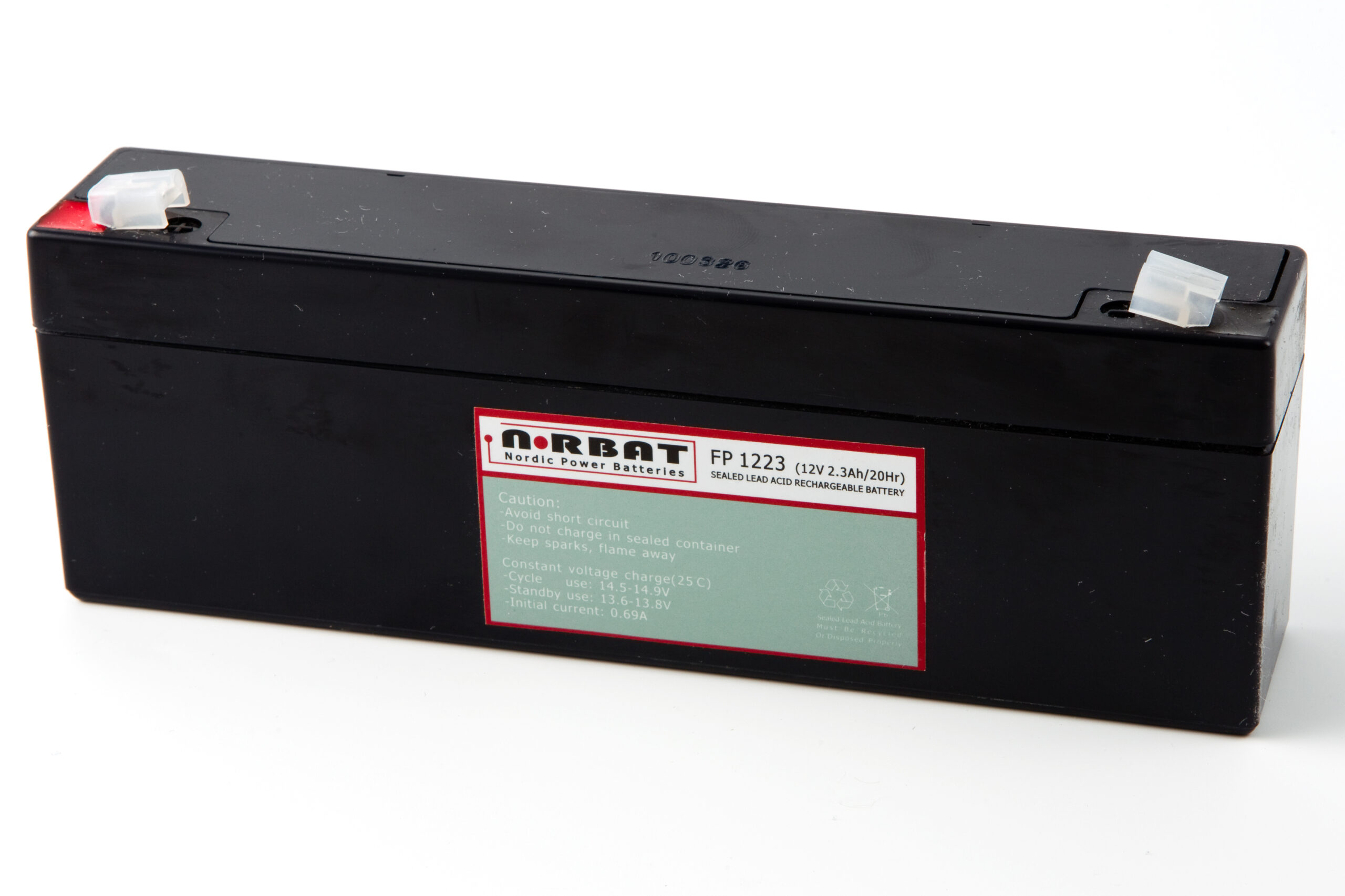12 Volt AGM batteri 2,3AH (178x35x61) +V T1 0,9kg - Bilde 1