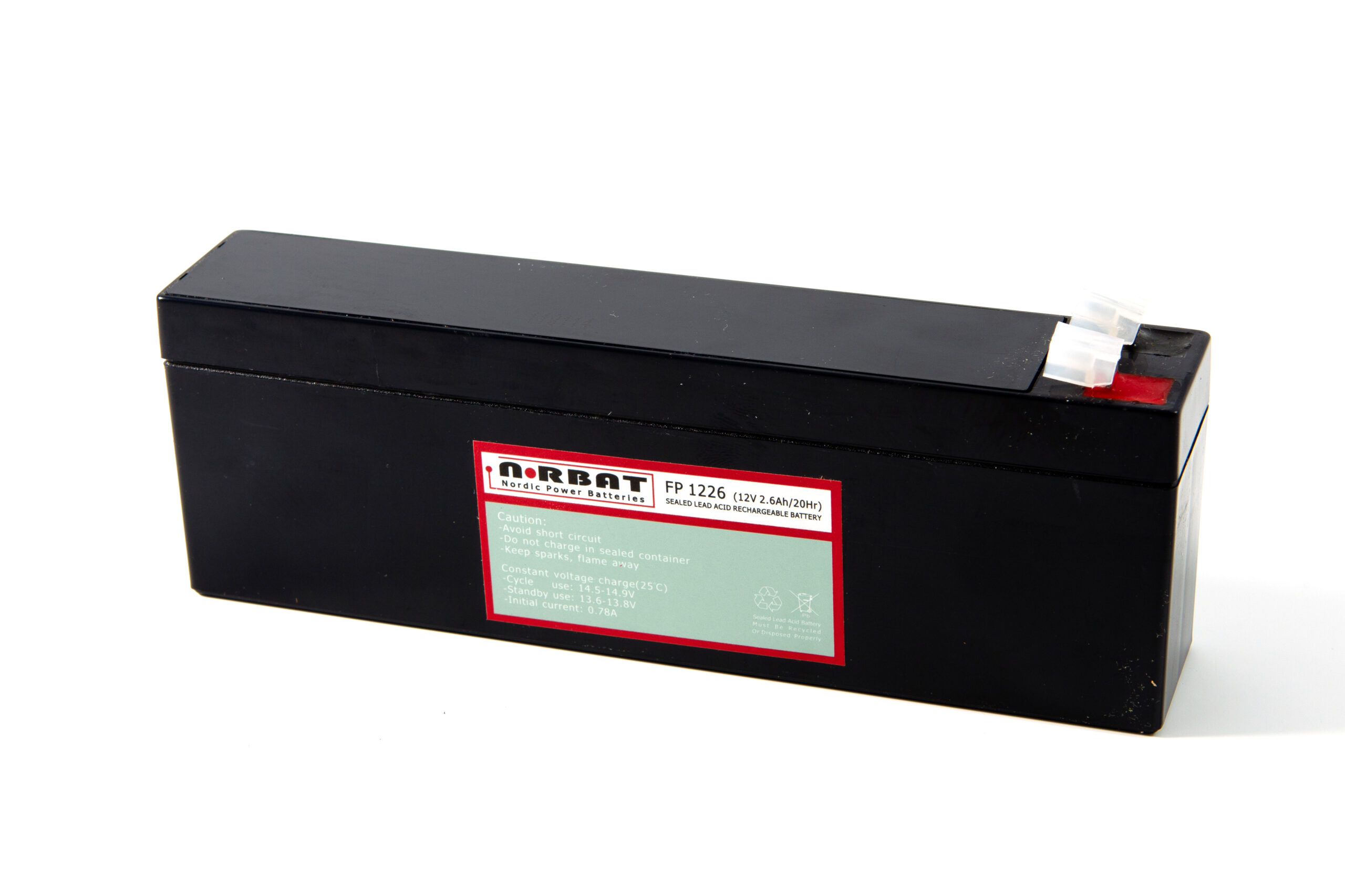 12Volt AGM batteri 2,6AH (178x34x71) +H T1 0,94kg - Bilde 1
