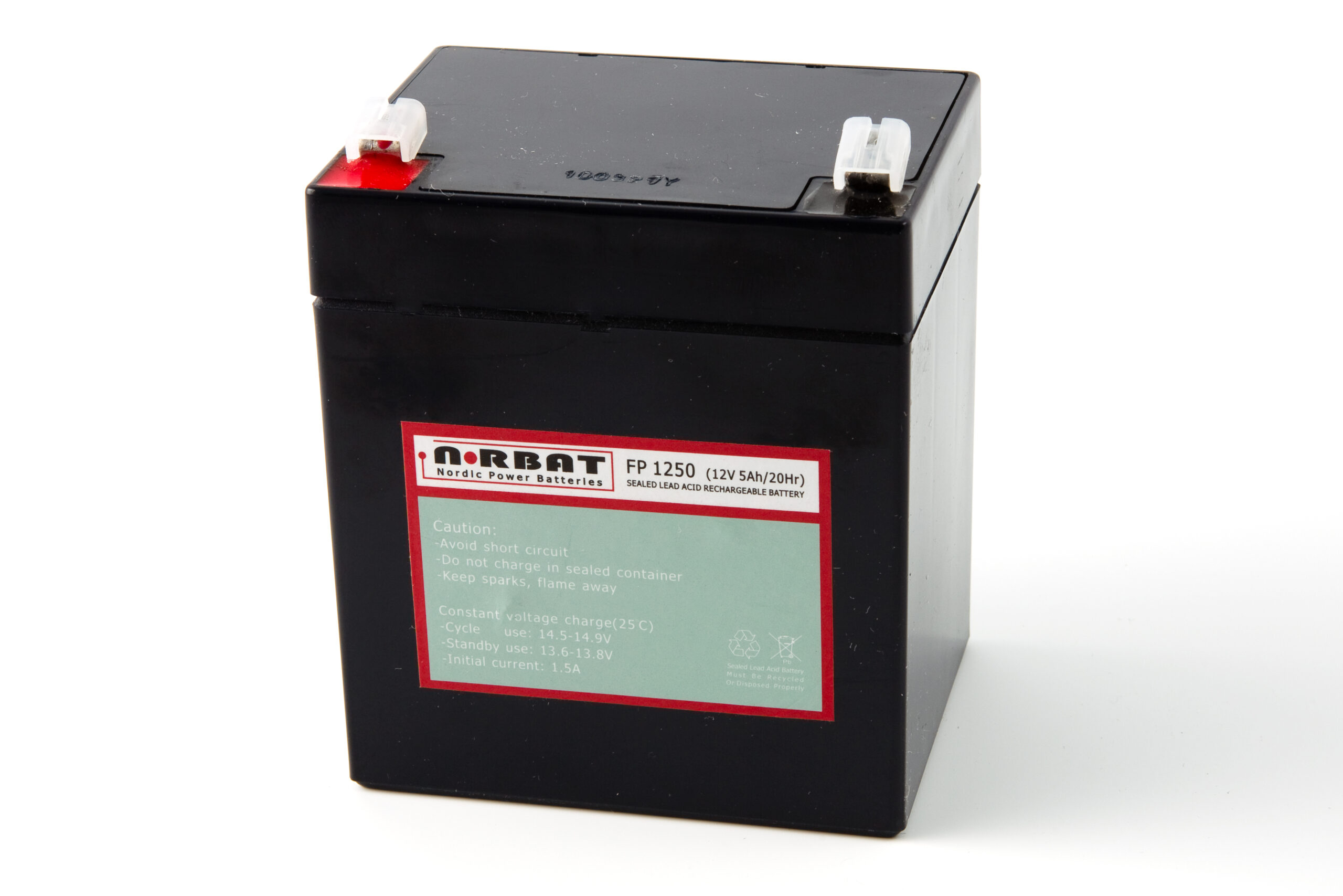 12 Volt AGM batteri 5Ah (90x70x107) +V T2 1,65kg - Bilde 1