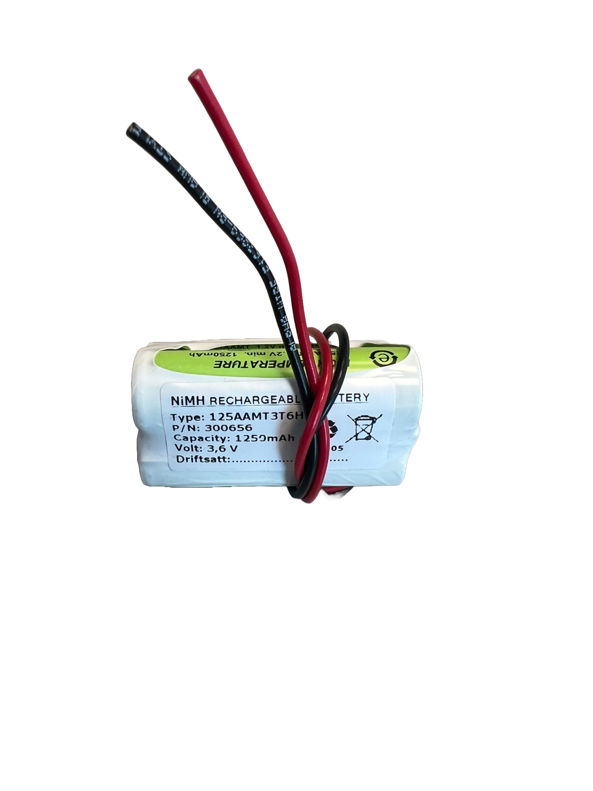 3,6V - 1250mAh - Ni-Mh TREKANT - 29 x 52 - AA - med kun ledninger - Bilde 1