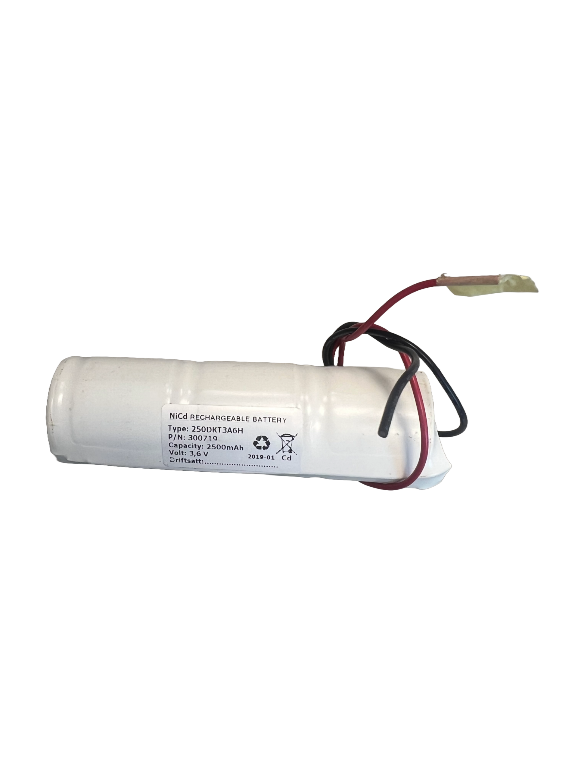 3,6V - 2200mAh - Ni-Cd STAV - 113 x 33 - 1/2D - Kun kabel - Bilde 1
