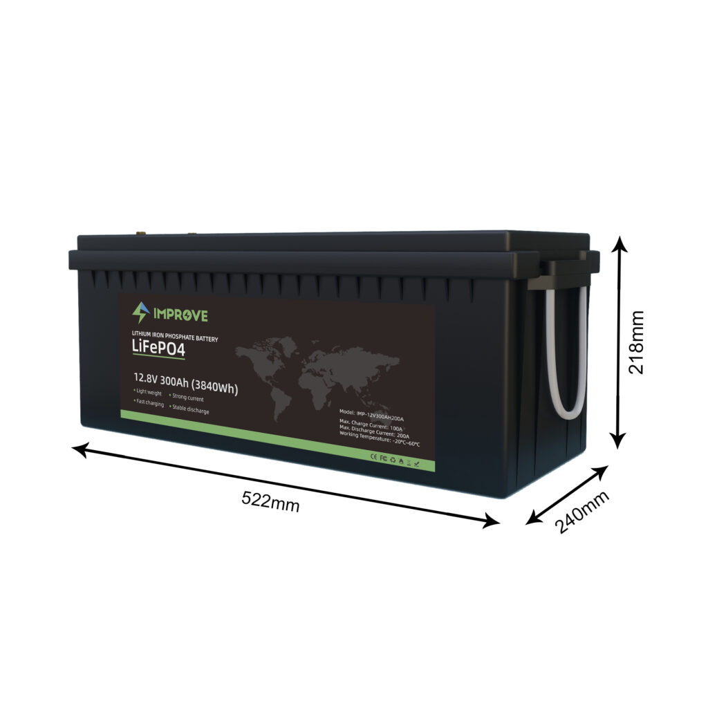 IMPROVE Lithium Batteri 12V 300Ah (LiFePO4) BMS 200A (525x230x220)