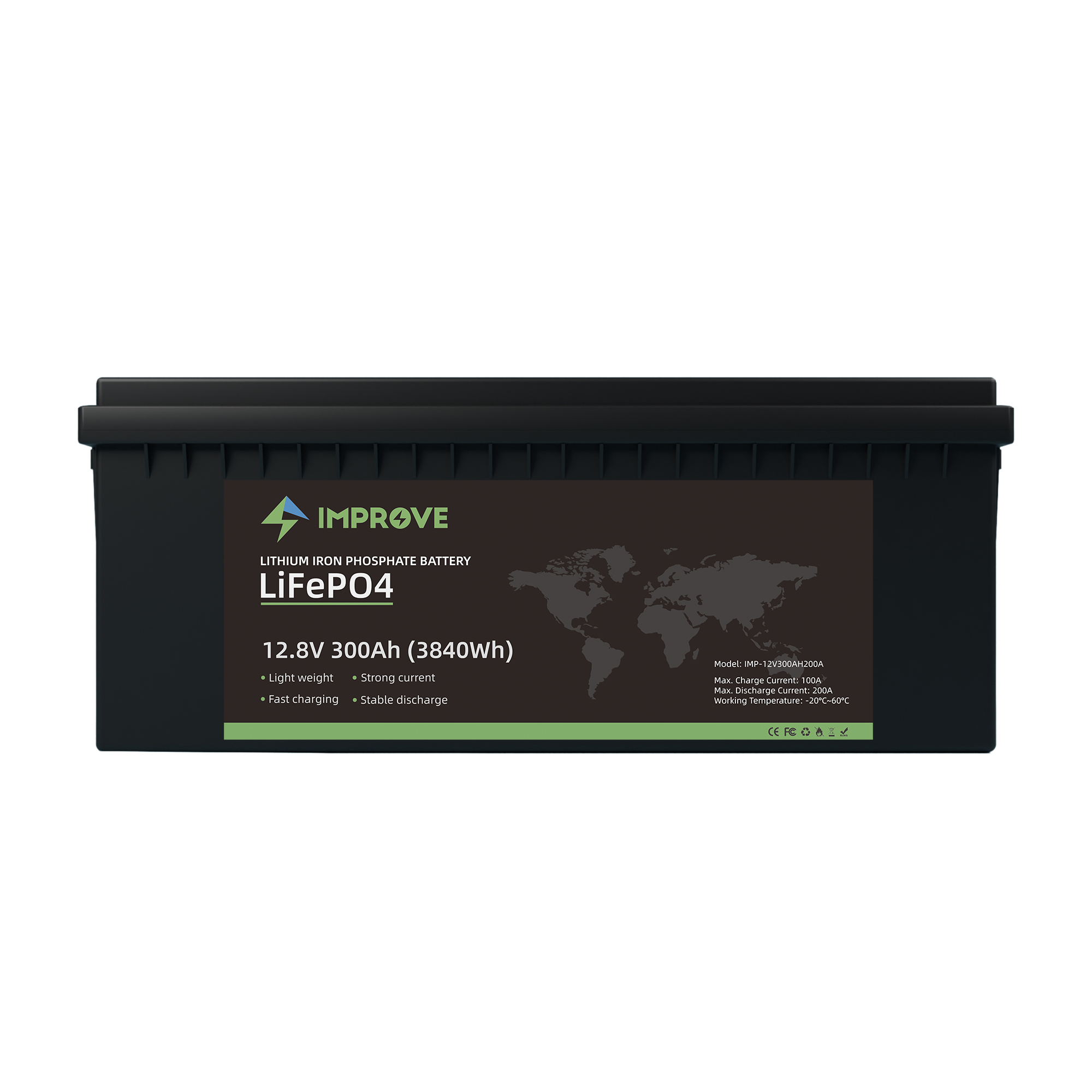 IMPROVE Lithium Batteri 12V 300Ah (LiFePO4) BMS 200A (525x230x220) - Bilde 3