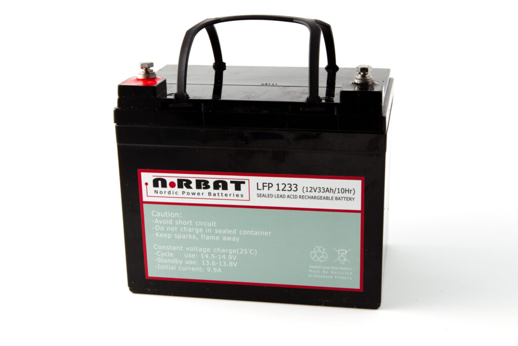 12 Volt AGM batteri 33Ah (195x130x180) +V M6 9,2kg