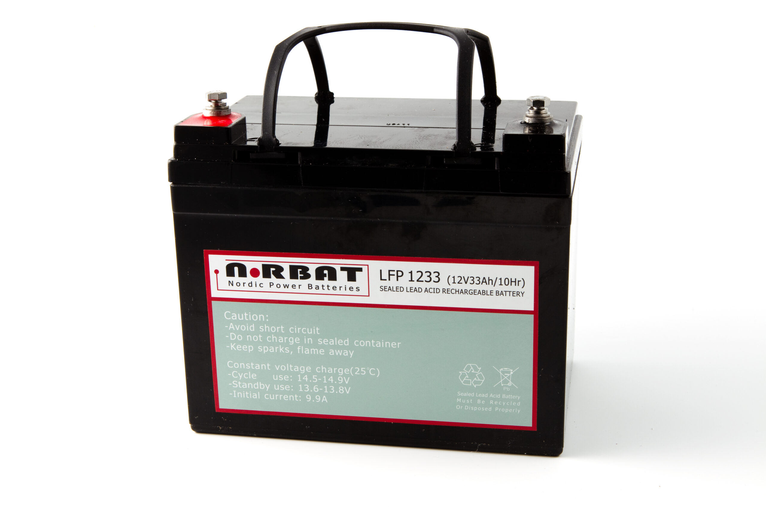 12 Volt AGM batteri 33Ah (195x130x180) +V M6 9,2kg - Bilde 1