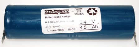 2,4v - 4500mAh -Ni-Cd STAV m/stift